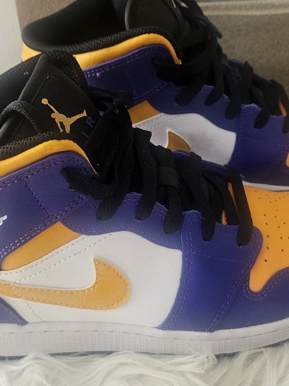 Jordan Women High-Top Sneakers in Purple, Gold & White
